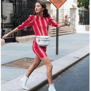 Striped puffed sleeve dress